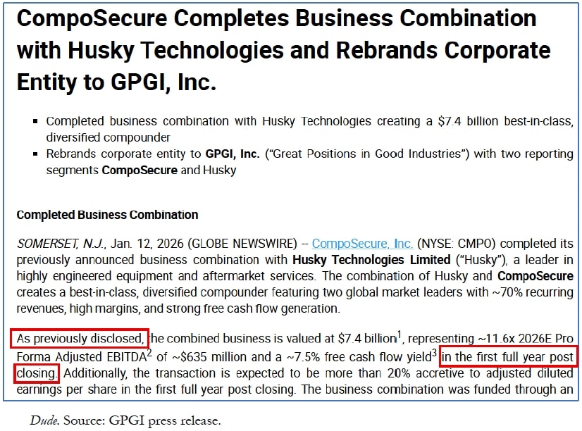 Composecure Completes Business Combination With Husky Technologies And Rebrands Corporate Entity To Gpgi