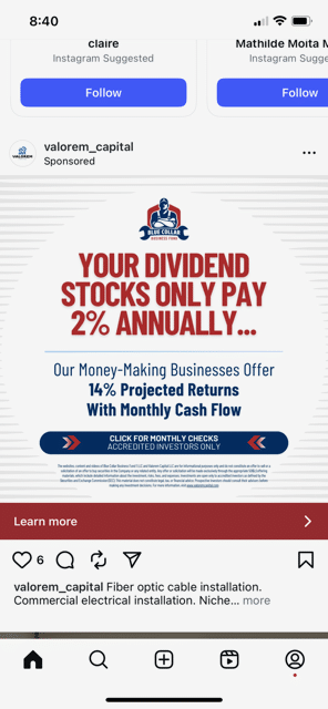 Valorem Blue Collar Fund Instagram Investment Ads