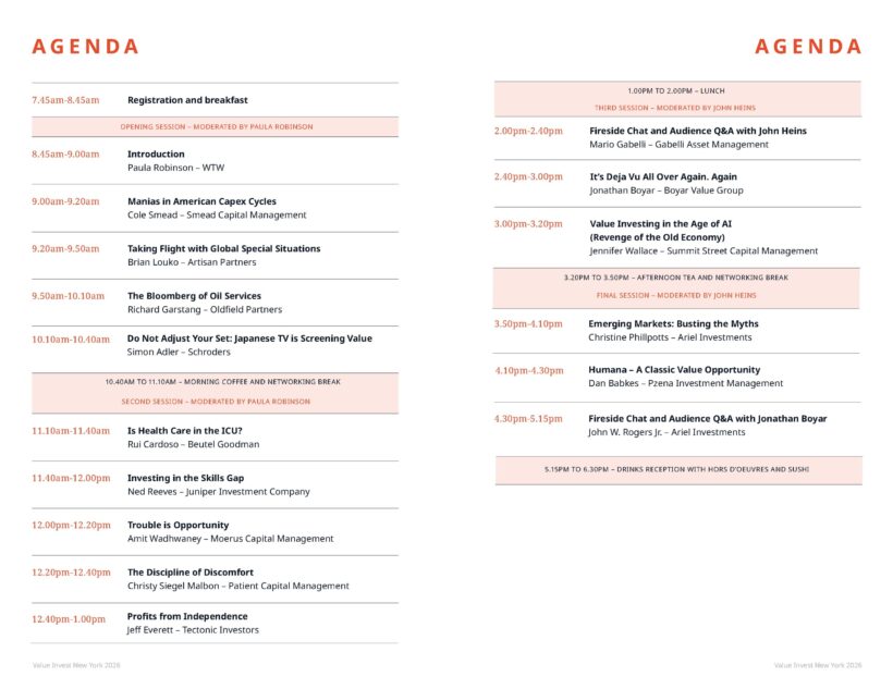 Value Invest New York 2026 Agenda