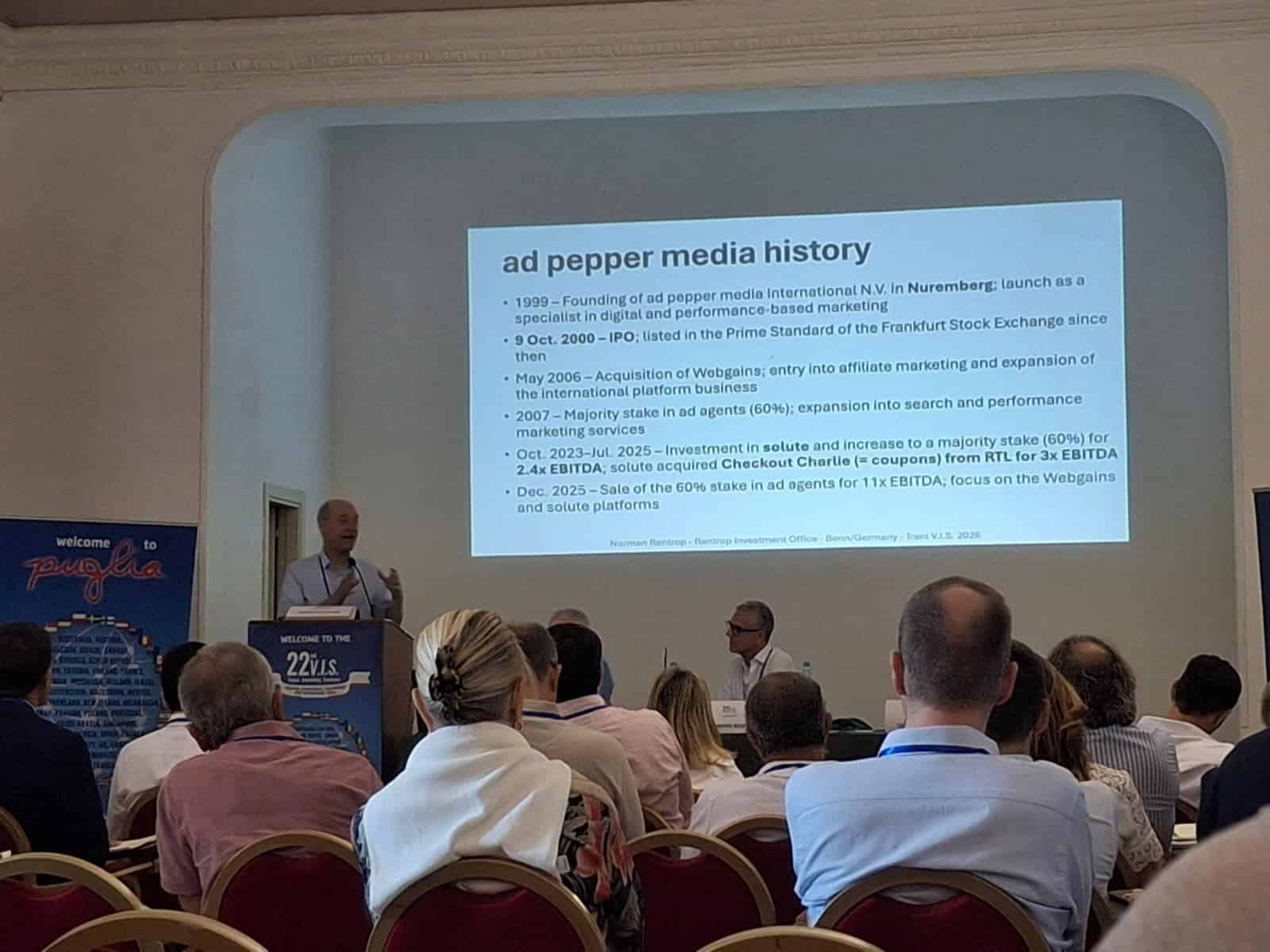 Norman Rentrop Presenting Ad Pepper Media Investment Thesis At Value Investing Seminar 2026 In Trani